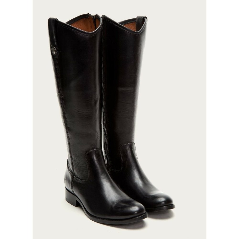 $400 FRYE MELISSA BUTTON INSIDE ZIP BLACK LEATHER RIDING BOOTS CLASSIC 8  (MW11)